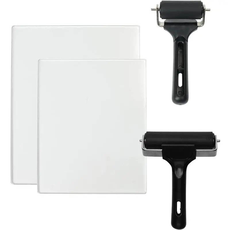 

BAAR-For Crafts& Journaling Compatible- 4 Pack Gel Printing Plates Kit Featuring 8X10, 5X7 Inch Plates And 2.4, 4 Inch Brayer Ro