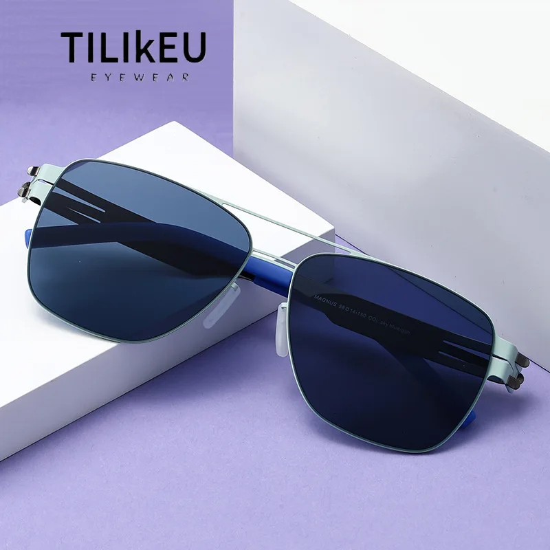 

German Screwless Design Driving Pilot Sunglasses For Men High Quality Bio Steel Square Shades UV400 Travel Polarized Sun Glasses