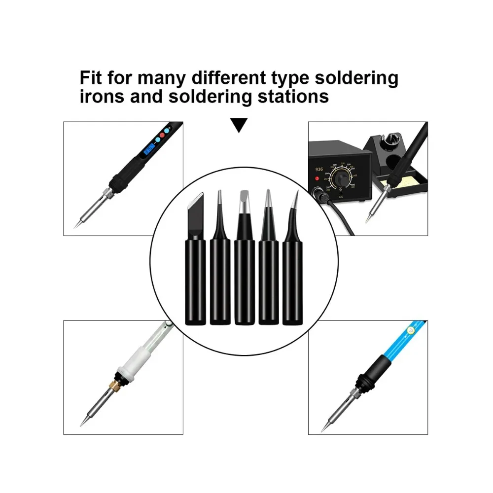 5 قطع سوداء 900M-T مجموعة أطراف مكواة لحام من النحاس النقي - رؤوس حديد عارية ساخنة للحام الكهربائي #6