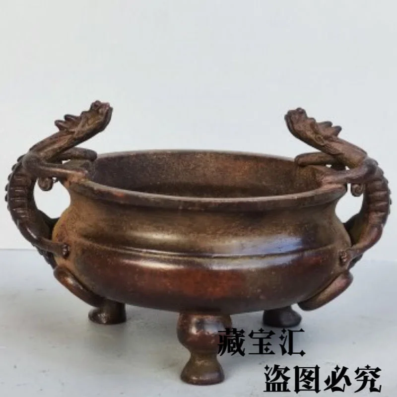 copper incense burner passed down countryside, pure all copper Dynasty Qianlong era made ear, three legged tripod copper stove