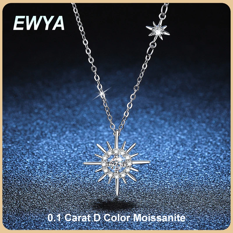 EWYA Real Moissanite Diamond Hexagram Pendant Necklace For Women Men 100% 925 Sterling Silver Sun Flower Party Fine Jewelry Gift