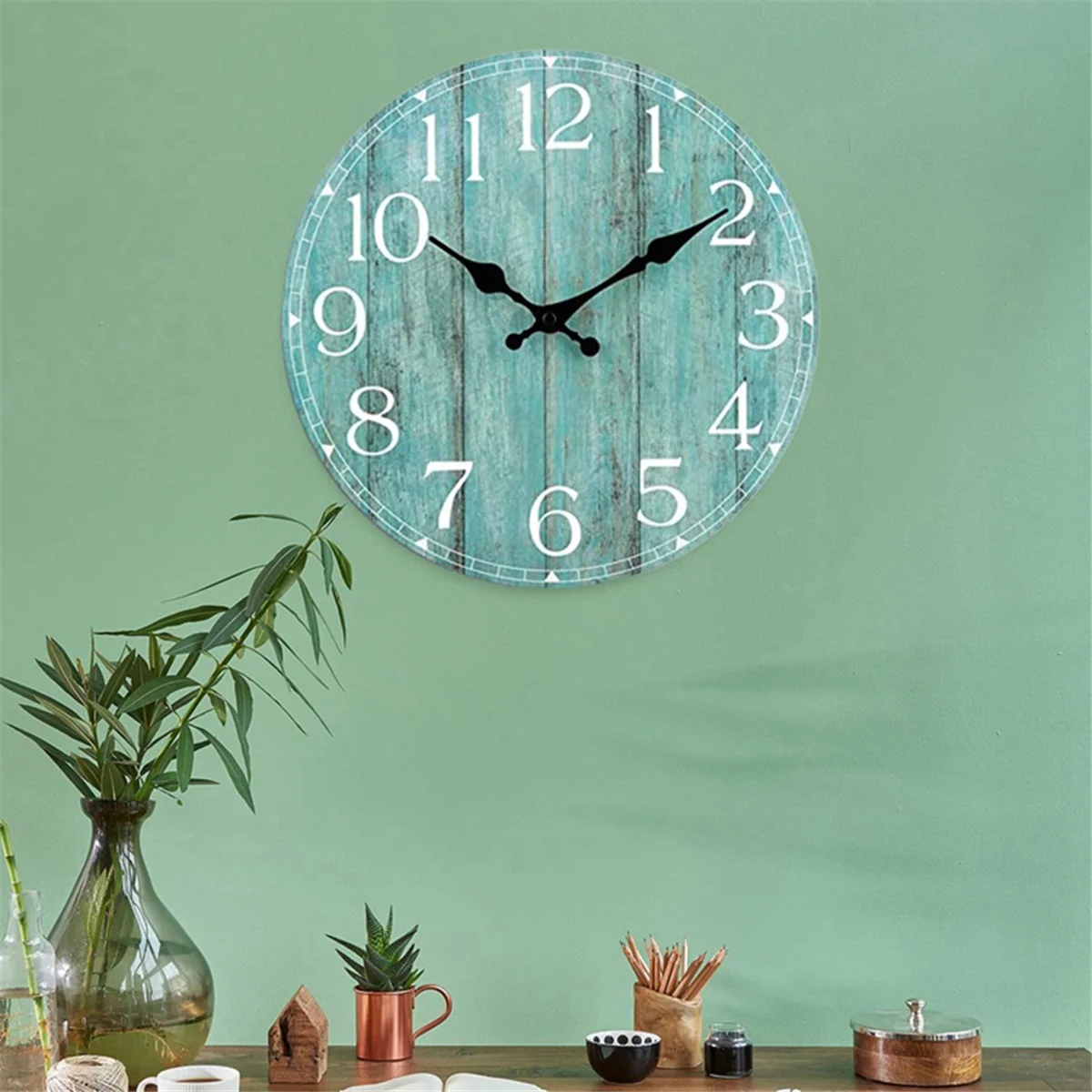 The New Wall Clock - Teal Green Wall Clocks Battery Operated Silent Non-Ticking - Turquoise Clock Decorative for Patio Office