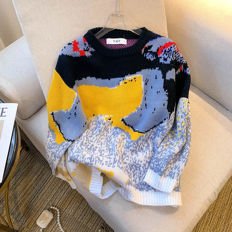 

Осенний новый модный женский пуловер контрастного цвета, повседневный свободный тонкий женский пуловер, корейский базовый шикарный свитер с круглым вырезом, женский