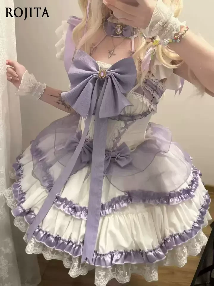 

Elegant Purple Evening Gown Cute Short Style Student Day Coming-of-Age Princess Dress Sweet Jsk Ballet Style Lolita Dress Women