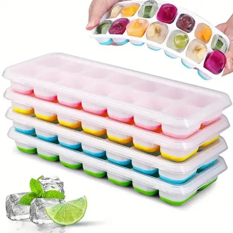 Ice Cube Tray Mold with Lid Silicone Square 14 Cube Easy Release Ice Cube Molds Summer Kitchen Bar DIY Iced Cocktail Freeze Tool