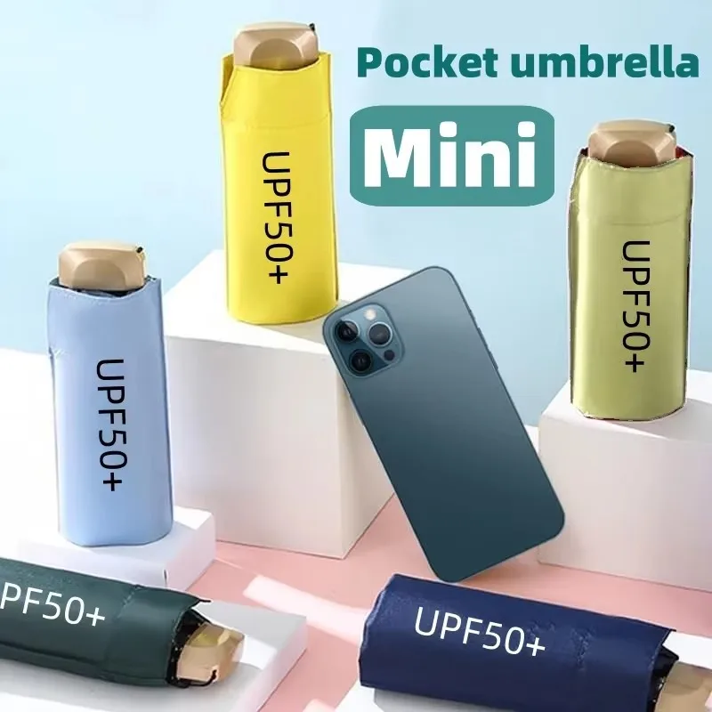 Sunscreen flat five fold umbrella wholesale pocket sun umbrella rain umbrella small and portable ultra light mini umbrella