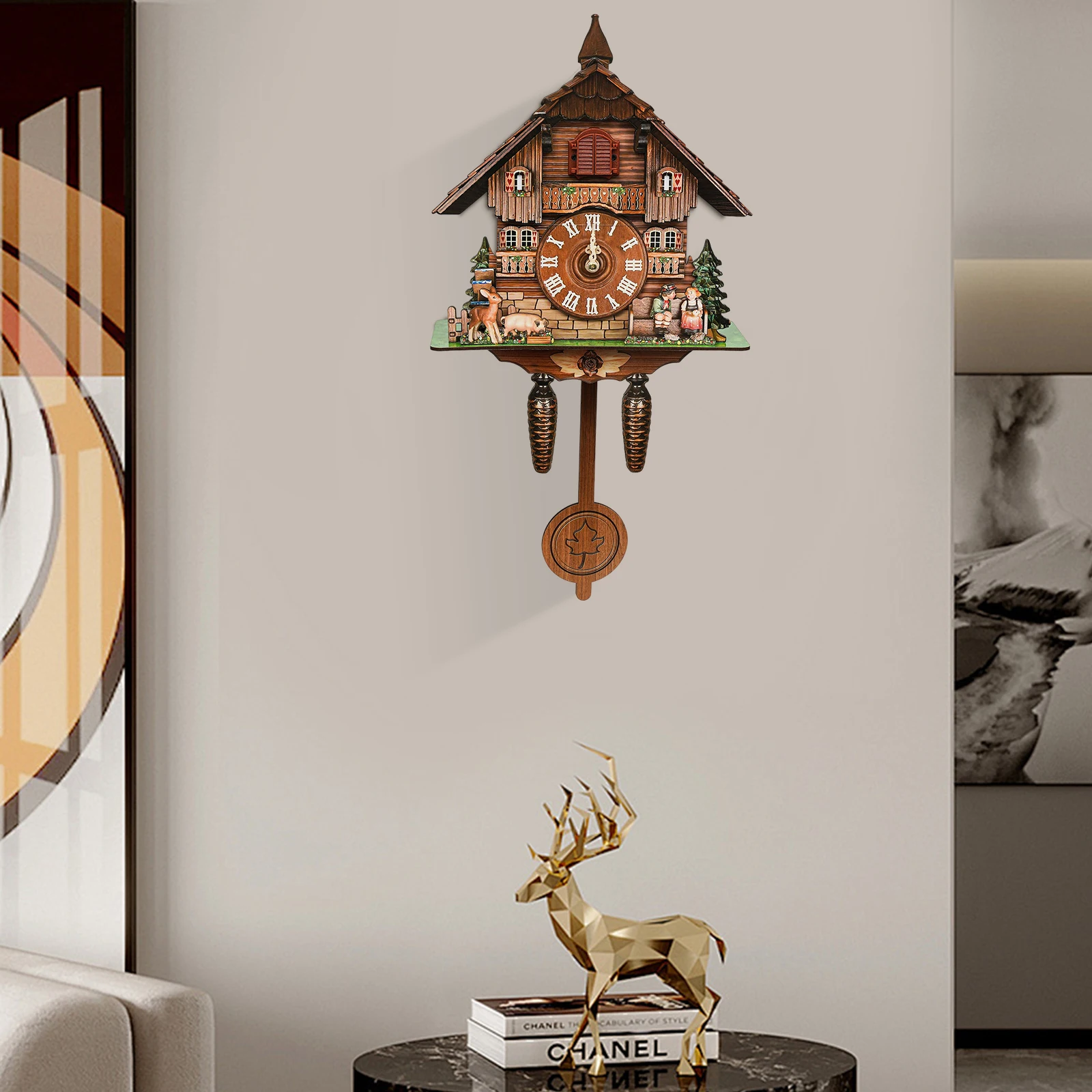 

Cuckoo Singing Wall Clock Vintage Pendulum Home Wooden Art Decor Handcrafted Traditional Black Forest Wood Clock Wall Decor