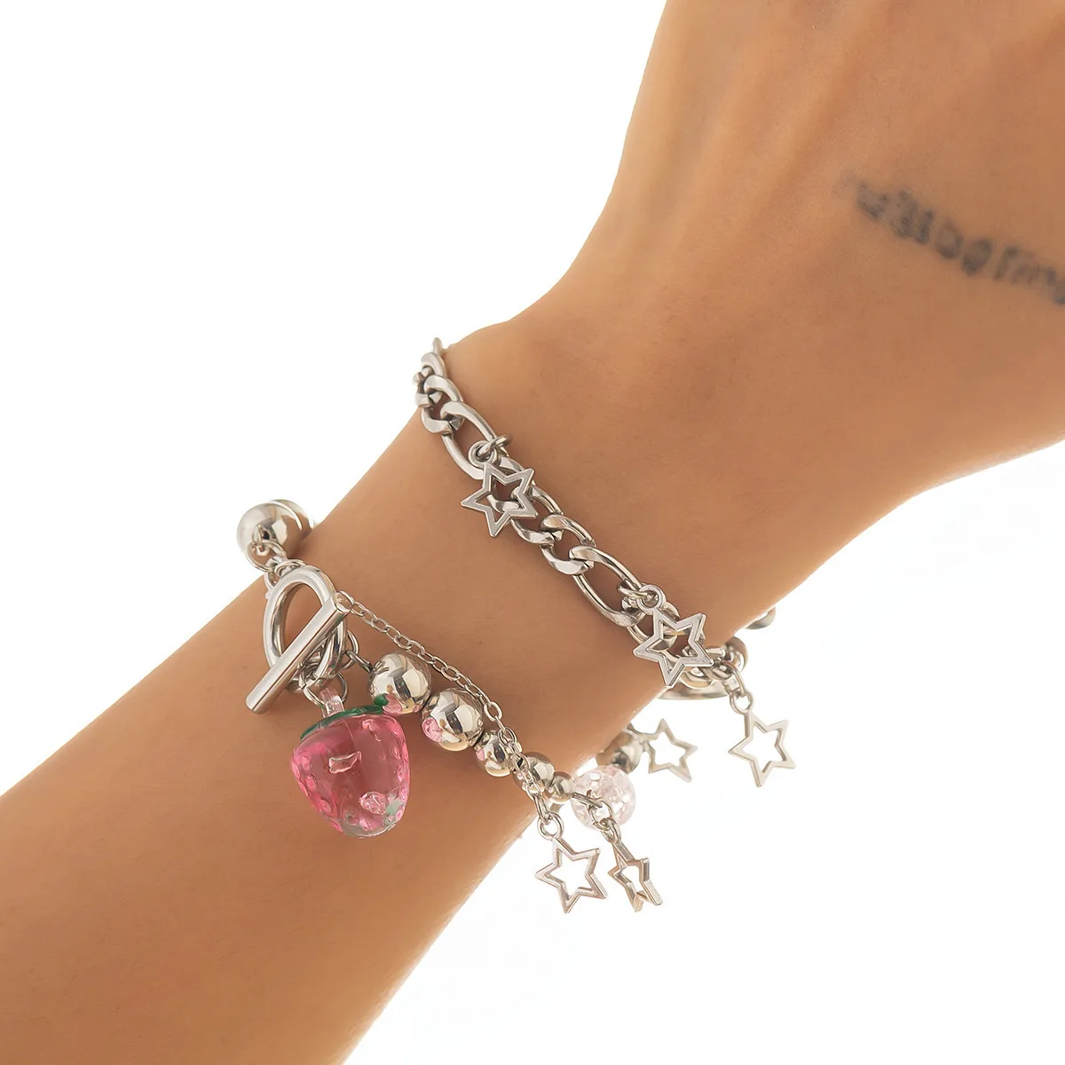 Necklace Strawberry Pendant Layered Metal Chain Stackable Sweet Versatile Premium Daily Party Jewelry for Women Gold Tone