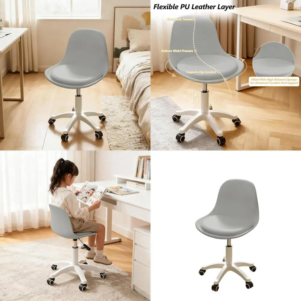

Компактный поворотный офисный стул с бесшумными колесиками, низкой спинкой, регулируемой высотой для домашнего офиса, спальни, макияжа, учебы, гостиной