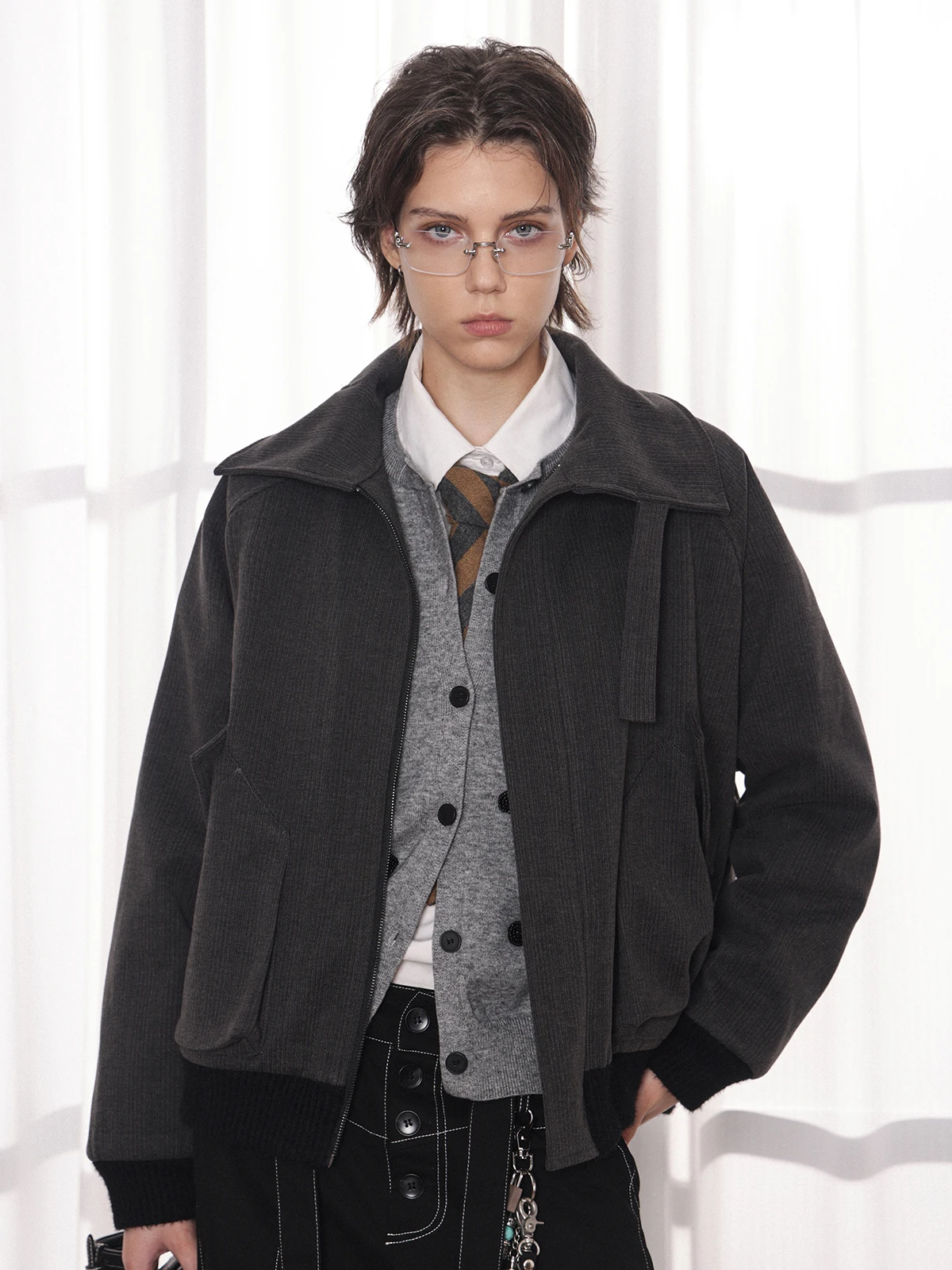 

Retro Woolen Stand Collar Jaet Thiened Casual Versatile Outerwear for Men And Women Antsstna Polyester Viscose Spandex