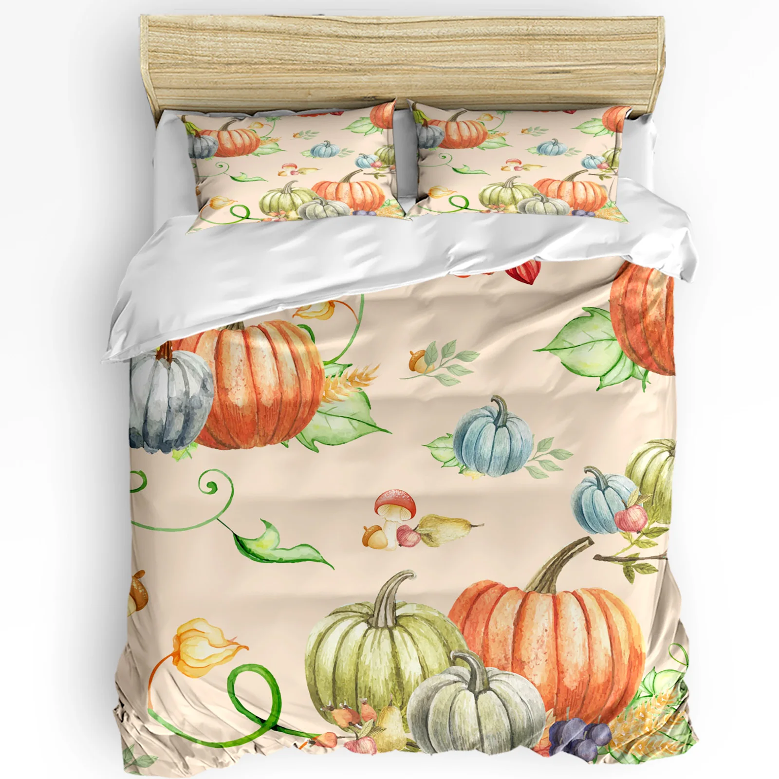 

Thanksgiving Pumpkin Watercolor 3pcs Bedding Set For Bedroom Double Bed Home Textile Duvet Cover Quilt Cover Pillowcase