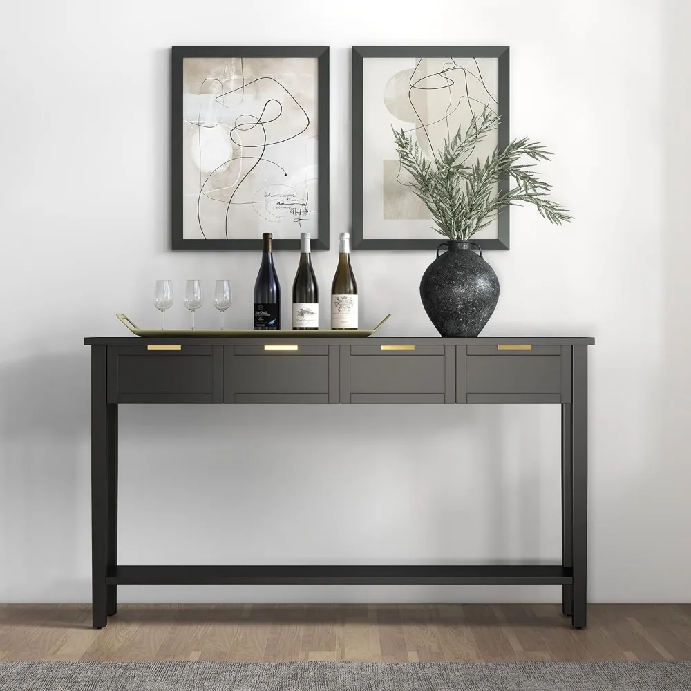 Morden Console Table with Drawers, Narrow Sofa Table with Storage Shelf for Living Room, Entryway, Hallway, Black