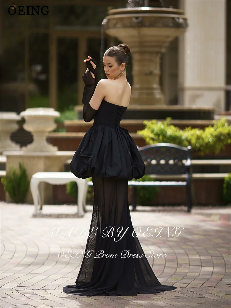 OEING Classic A-Line Black Prom Dresses Strapless Puff Half Sleeves Party Gowns Floor Length Evening Dresses 2025 Customized