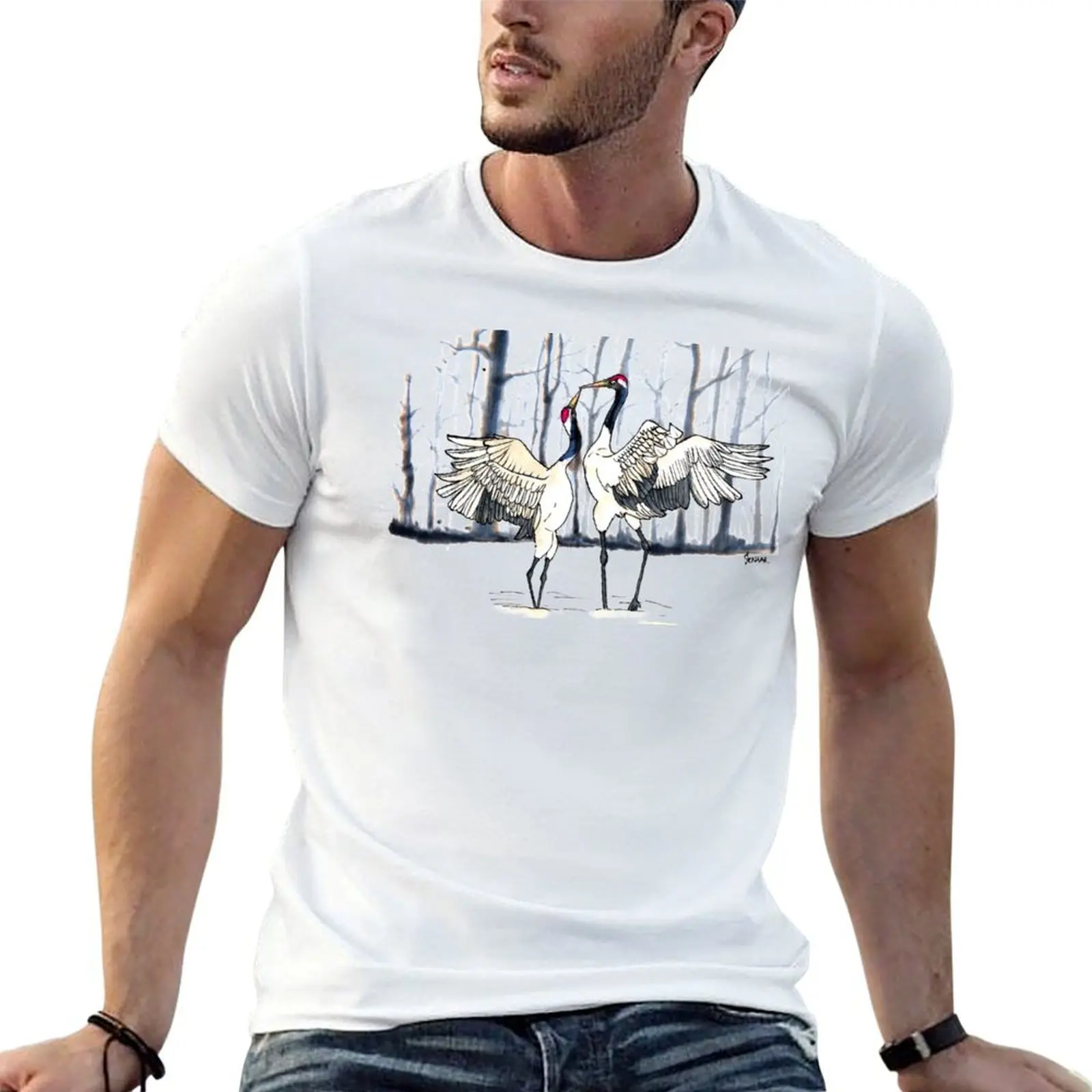

Cranes T-Shirt cotton tshirt 100% t shirts cotton 100% t shirt man casual T-shirt