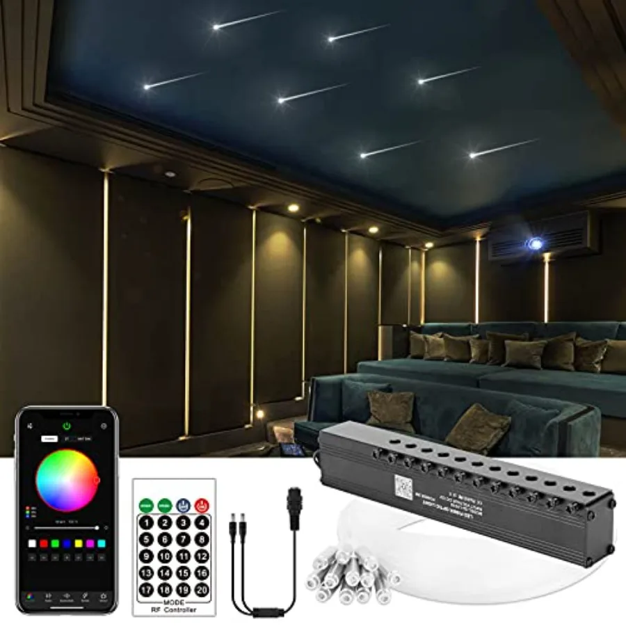 

Meteor 3W 96pcs 0.03in 9.8ft Bluetooth 12LEDs Fiber Optic Lights Kit Remote/APP Control + DC Power Splitter Cable for Car/Home