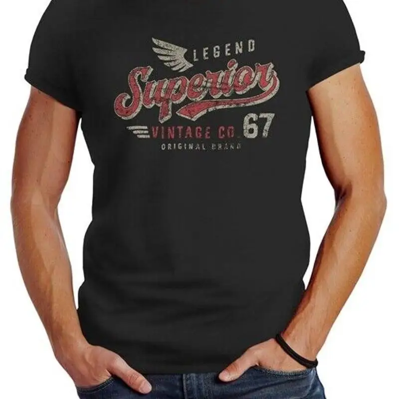 Neverless® Men's T-Shirt Vintage Retro Motif Lettering Superior Legend Wings