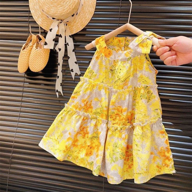 New Girls' Sling Fairy Dress Summer Seaside Holiday Beach Dress Western Style Children's Floral Dress One-Piece Delivery-WSNY