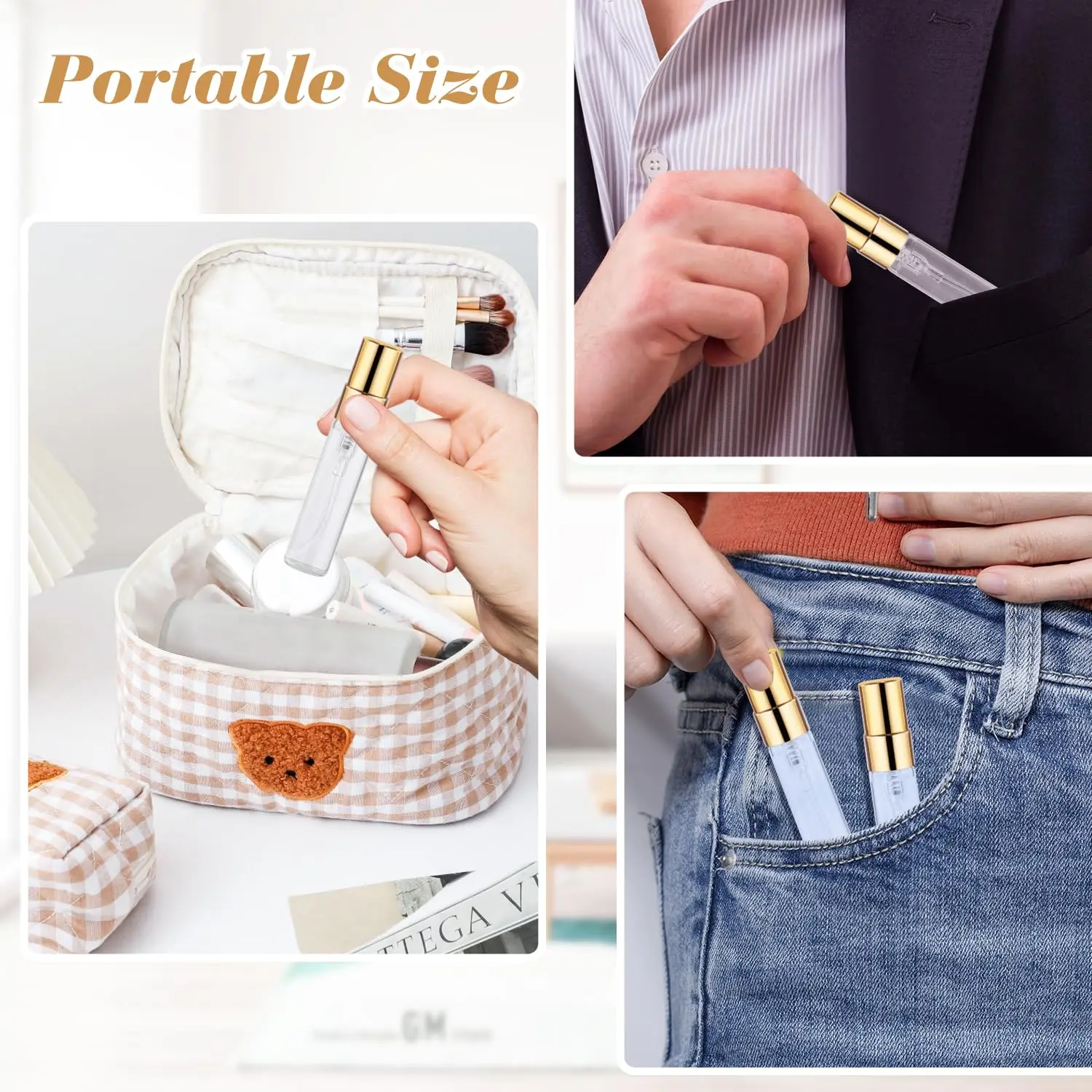 20Pcs 5ml Clear Glass Mist Spray Bottle Refillable Mini Perfume Atomizer Empty Travel Sample Bottle with Golde Aluminized Nozzle