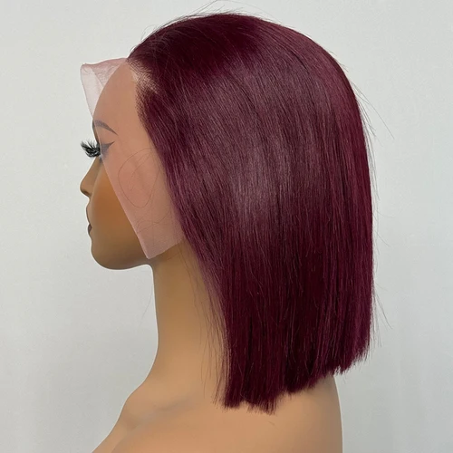 Pelucas Bob rectas Borgoña 99J, cabello humano brasileño, peluca de cabello humano Frontal de encaje rojo vino, peluca Bob corto, encaje Frontal 13x4 para mujeres