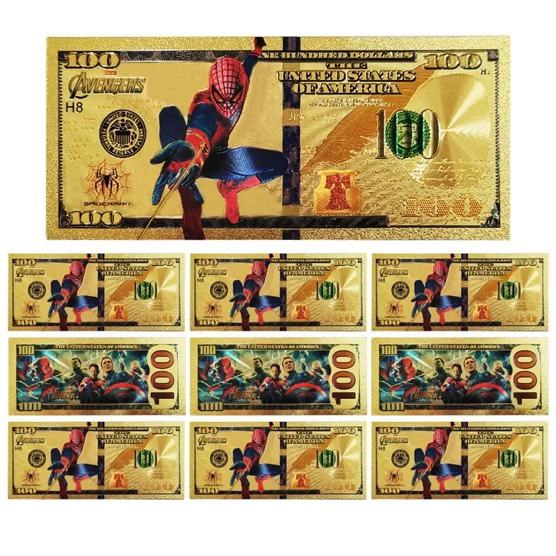 Marvel Super Hero Series Anime Ironman Captain America Gold Commemorative Banknote Collection Movie Peripherals Holiday Gifts