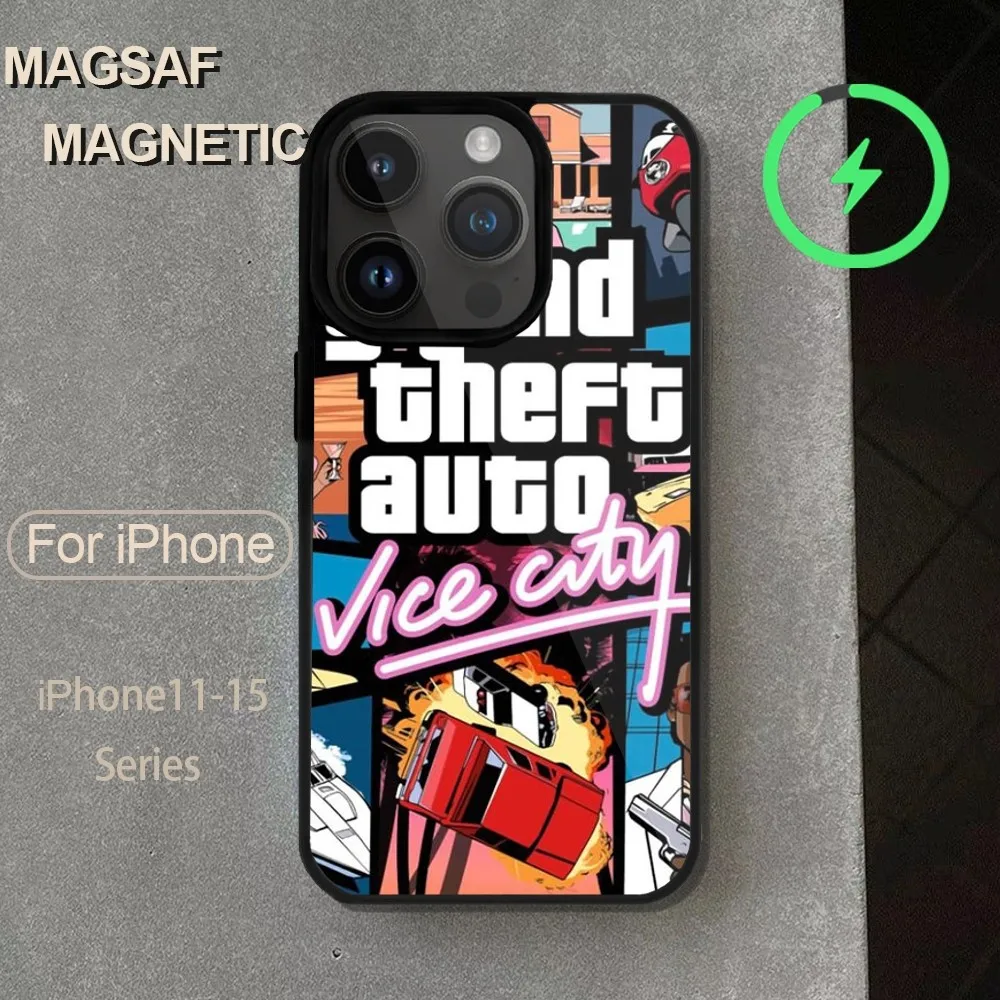 Grand Theft Auto Vice City Game  Phone Case  For iPhone 14 13 12 11 15 Pro Max Magsafe Wireless Charge Plus Mini Cover