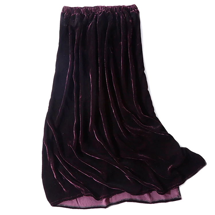 Split Mulberry Silk Velvet skirt spring and autumn women\'s 2023 gold velvet mid-length black straight one-step skirt