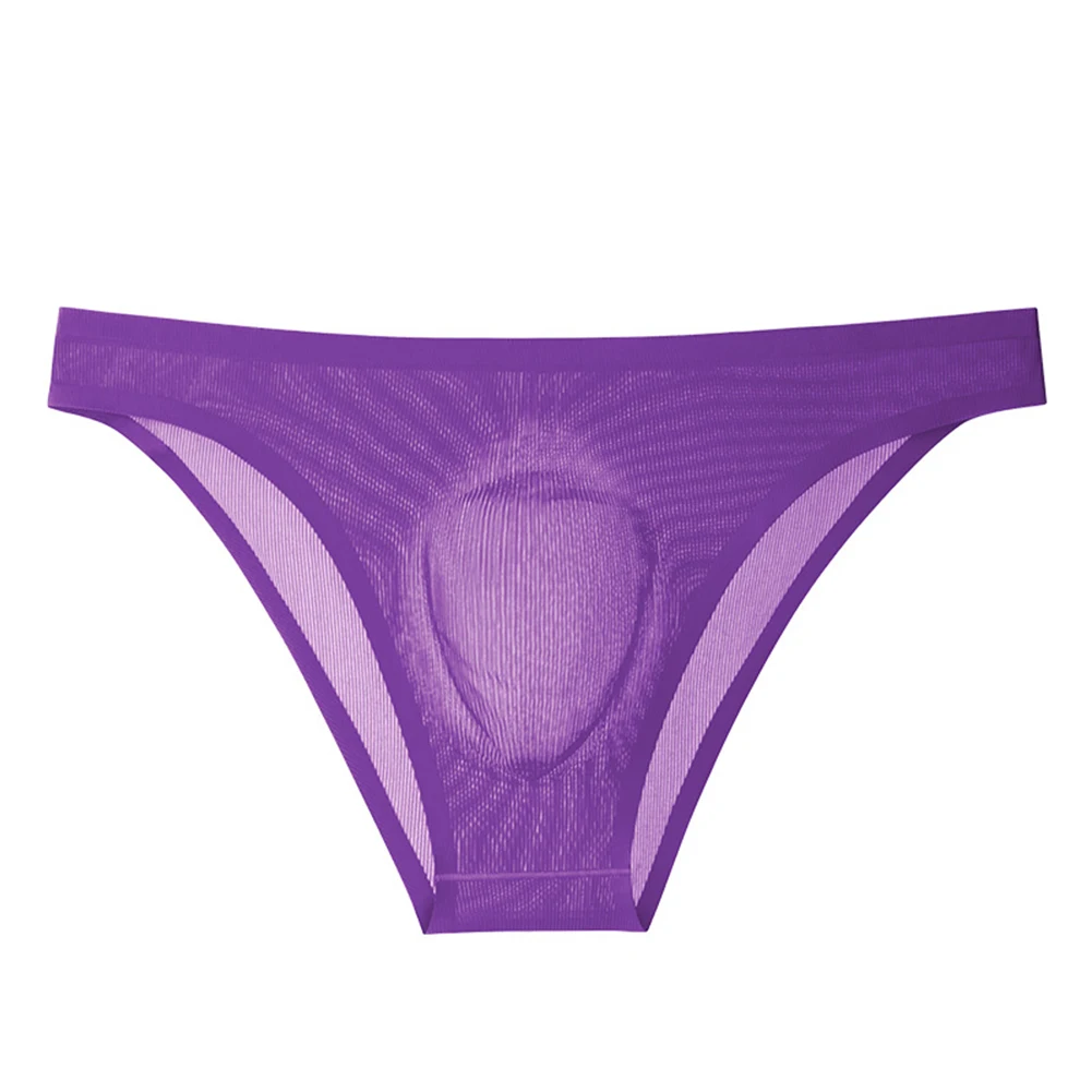 Tanga Sexy de seda helada sin costuras para Hombre, calzoncillos ultrafinos transparentes, suspensorio, ropa interior para Hombre, calzoncillos con bolsa convexa en U