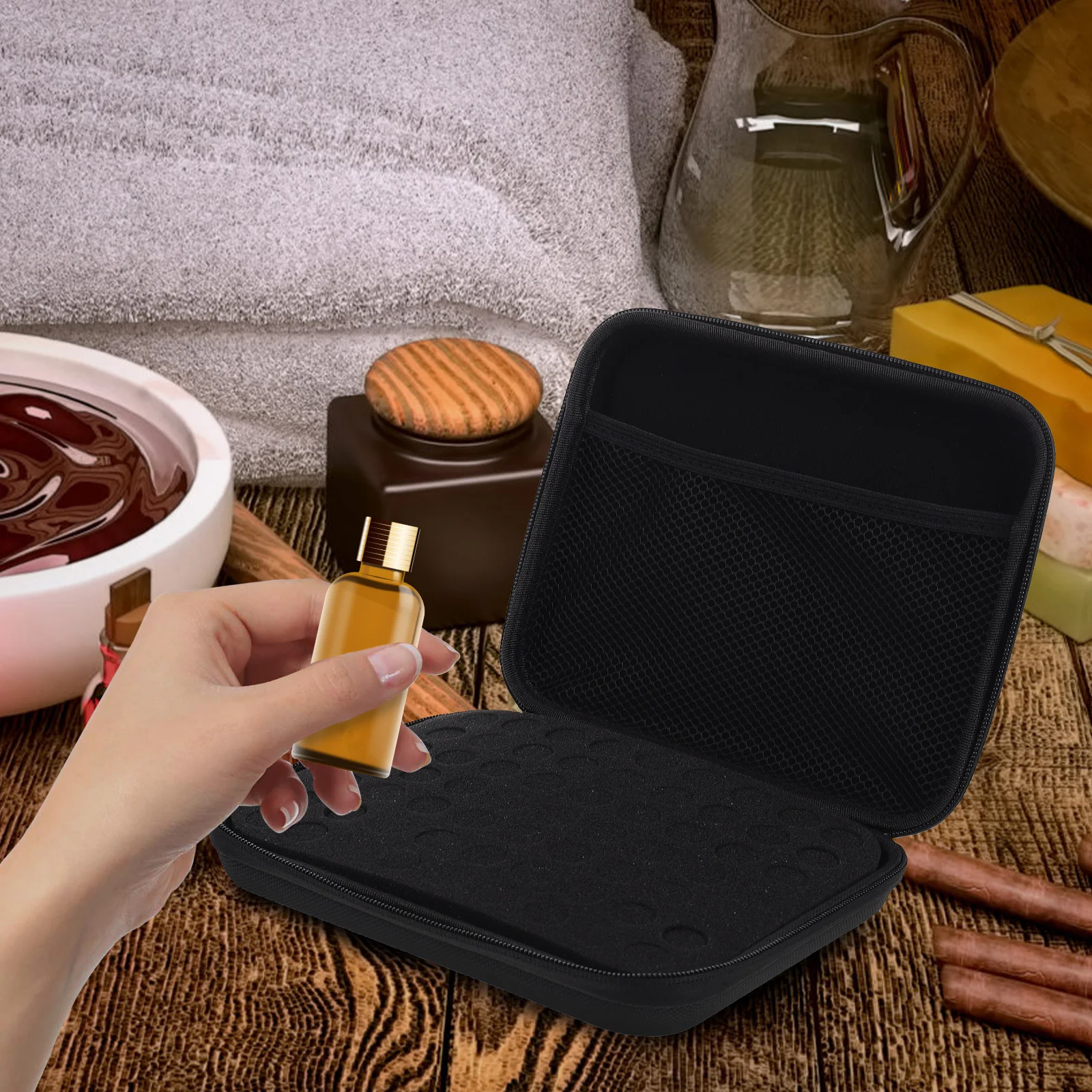 

Essential Oil Bottle Holder Portable Storage Case Polyester Travel Bag Nail Polish Organizer Makeup Brush Solution