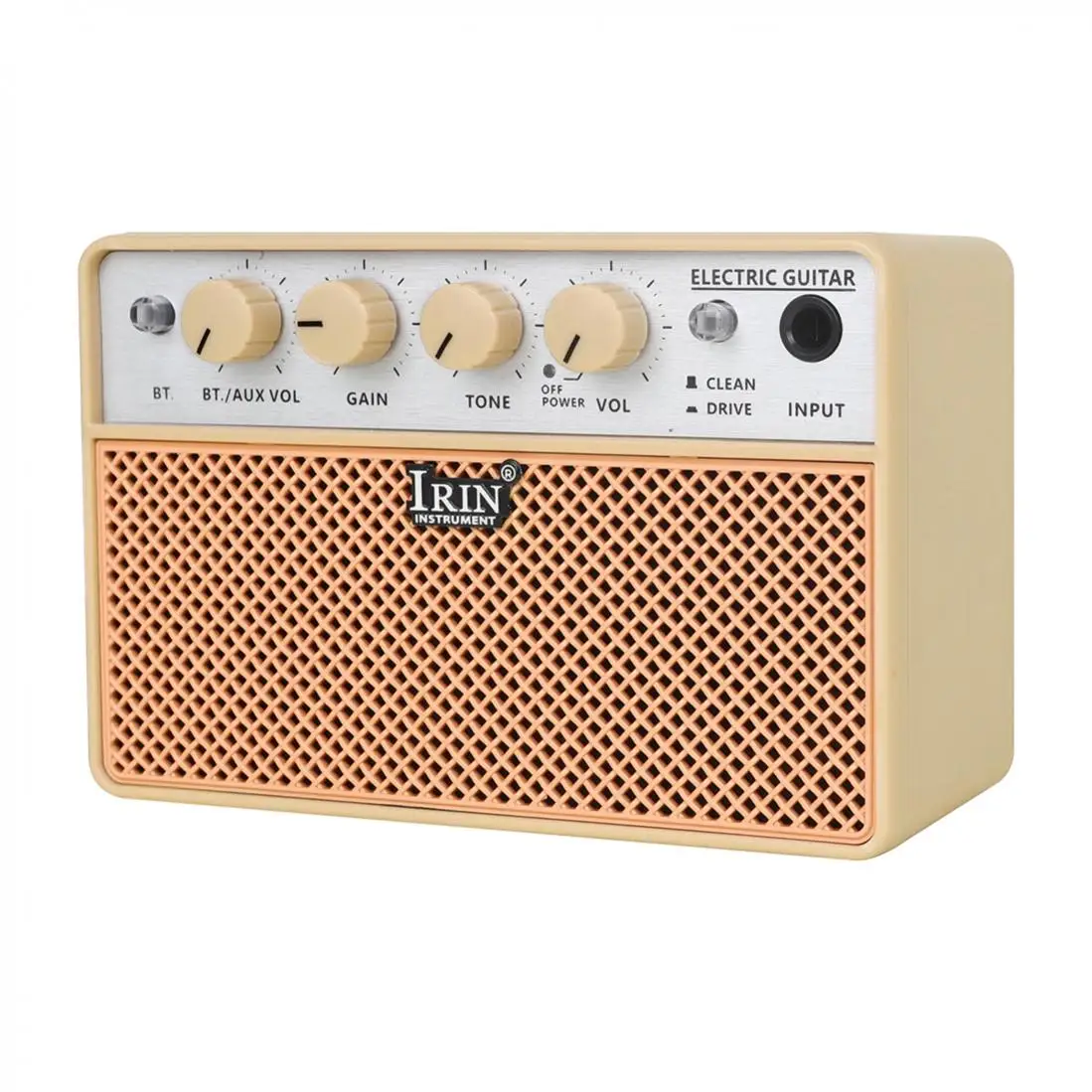 

10W Rechargeable Mini Guitar Bass Amplifier with Clean and Drive Channels, Beige Portable Amplifier