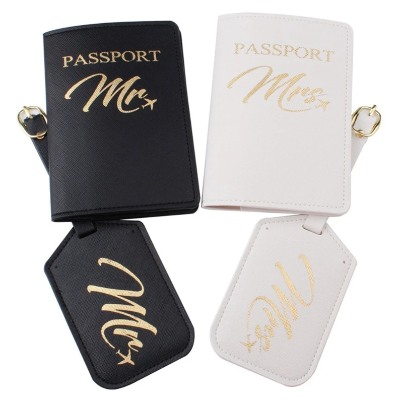 Couverture carte passeport Portable Mr Mrs, avec porte-étiquette bagage, 4 pièces