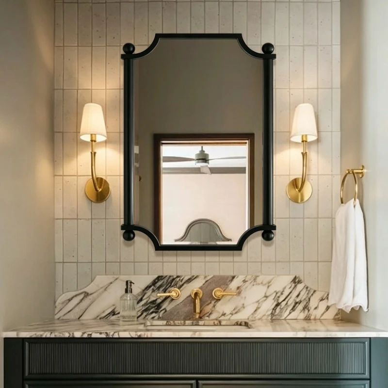 Medieval style bathroom mirror high-end creative French fireplace decorative wall mirror American bathroom makeup mirror