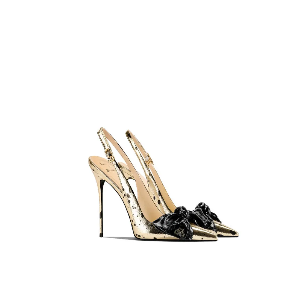 Spring Summer New Designer Golden Pointed Toe Thin Heel Sandals for Women Nude Gold High Heels