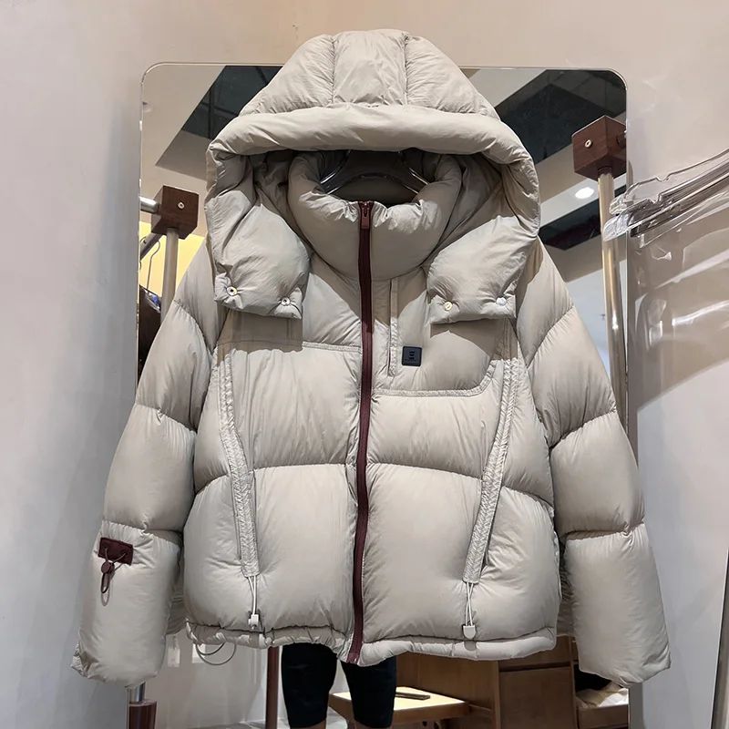 سترة سميكة دافئة بقلنسوة 2025 شتاء جديد إمرأة بطة أسفل جودة عالية لينة المرأة أسفل سترة موضة النساء باركر H742