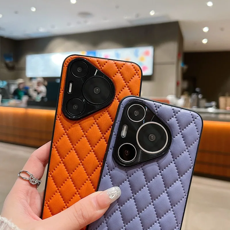 Shockproof Leather Geometric Soft Touch Case For Huawei Pura 70 Pro 70Ultra P60 Mate70, Slim Camera Protection Phone Cover Funda