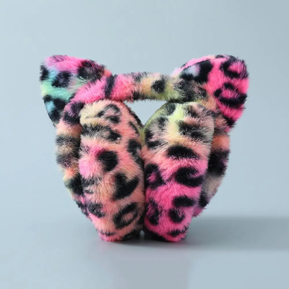 Signore ragazze leopardo morbido peluche paraorecchie paraorecchie paraorecchie paraorecchie pieghevoli