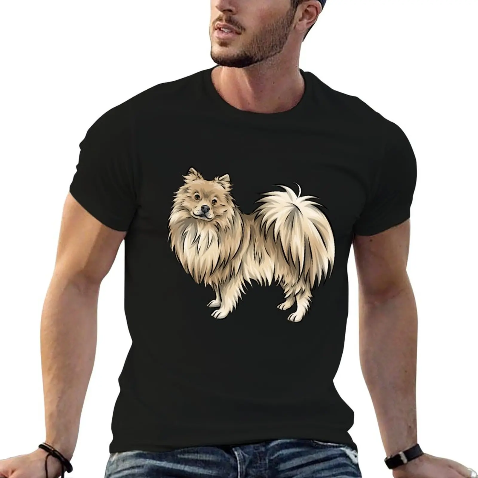 Cute German Spitz Klein |   Camiseta com estampa de cachorro fofo em desenho animado, camiseta masculina lisa, camiseta com estampa personalizada, camiseta gráfica masculina
