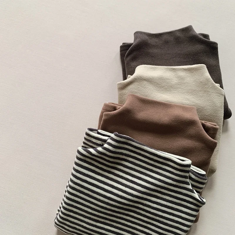 Autumn Winter Children T-Shirts 1-8Y Boys Girls Turtleneck Warm Striped Long Sleeve T Shirts Tops Tees Toddler Wear Kids Clothes image 3
