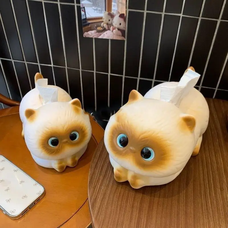 Cartoon Cat Tissue Box Living Room Desktop Ceramic: Paper Box Household High-end Ornament Napkin