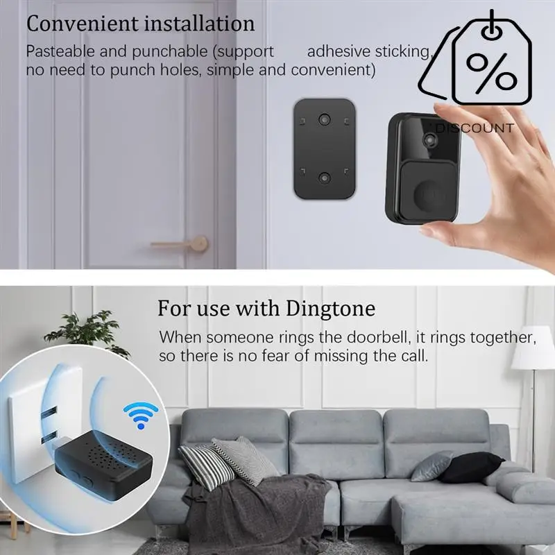 ABMF-Smart جرس باب فيديو لاسلكي عن بعد، جرس باب إنتركوم لاسلكي للكاميرا، رؤية ليلية عالية الدقة واي فاي تويا جرس باب أمان