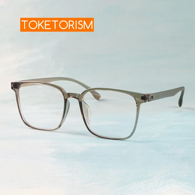 

Toketorism Square Big Frame Women's Glasses No Screws TR90 Ultra Light Men‘s Computer Eyeglasses 0608