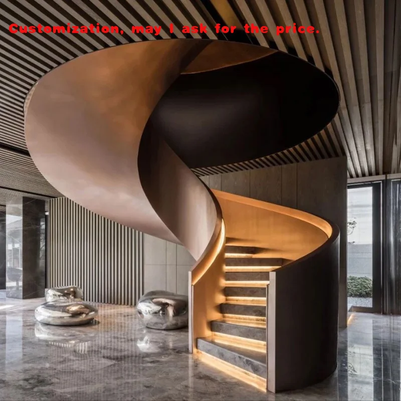 

на заказ.2026 Новый дизайн внутренней мраморной изогнутой лестницы по индивидуальному заказу от фабрики Фошань