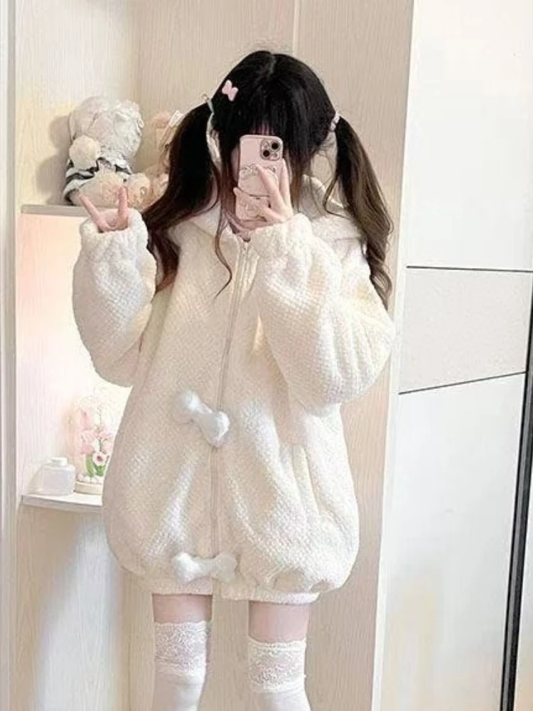 Kawaii mignon élégant Y2k manteau veste femmes hiver veste ample doux à capuche épais bouton Parkas hauts mode japonaise nouvelle femme