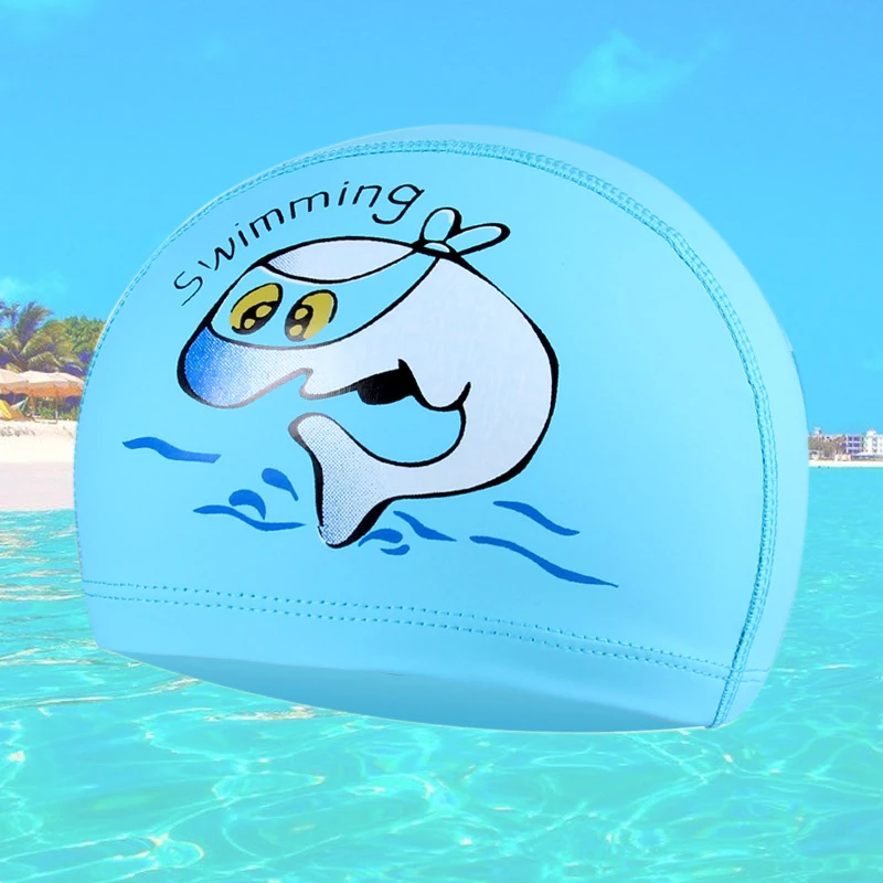 Children swimming cap waterproof ear protection PU cap boys and girls cartoon swimming cap hair protection comfortable swimming