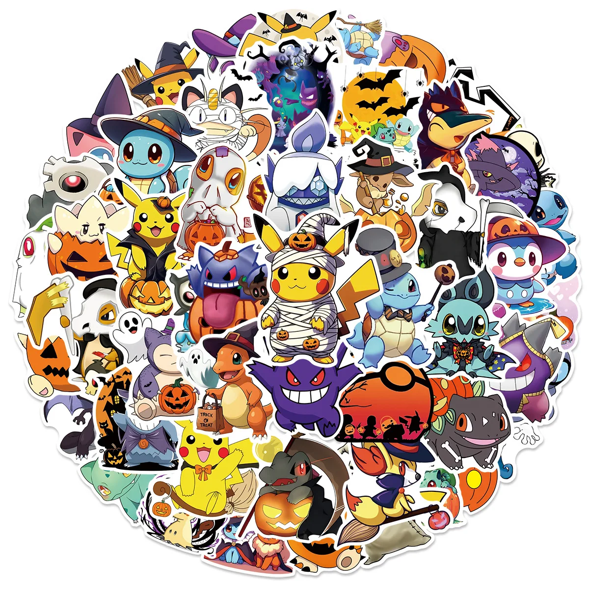 50PCS Halloween Pokemon Graffiti Stickers Phone Tablets Suitcases Party Notebooks Stationery Decor Waterproof Stickers