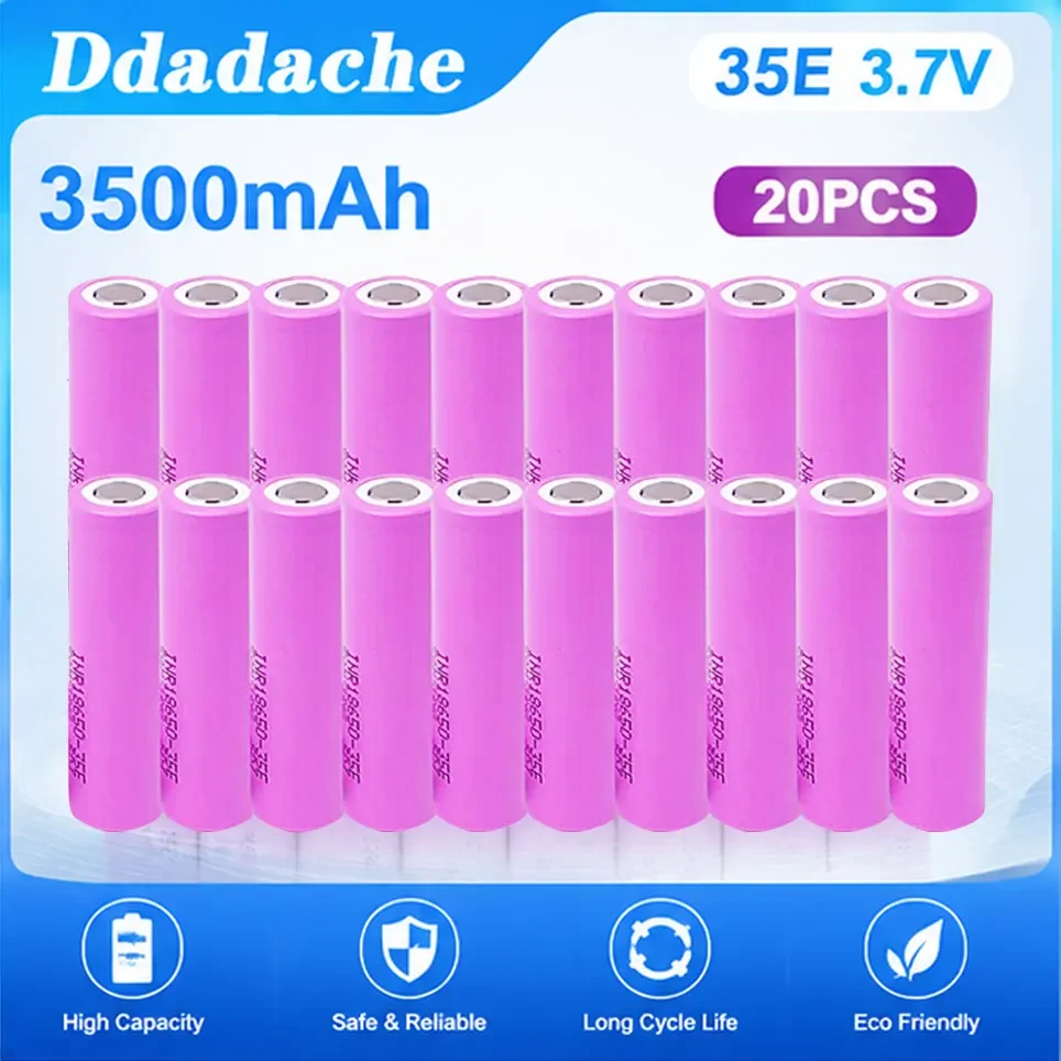 A-Level Stromversorgung INR18650 35E 18650 Akku 3,7V 3500mAh Wiederaufladbarer Lithium-Akku, 25A Entladungssicherheitszertifizierung, geeignet für die meisten digitalen Spielzeuge