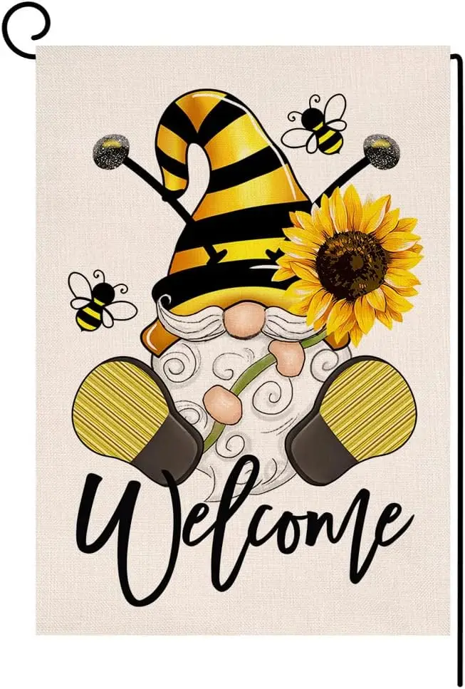 Sunflower Bee Summer Garden Flag 12x18 Vertical Double Sided Spring Summer Floral Gnome Welcome Farmhouse Outdoor Decorations Bu