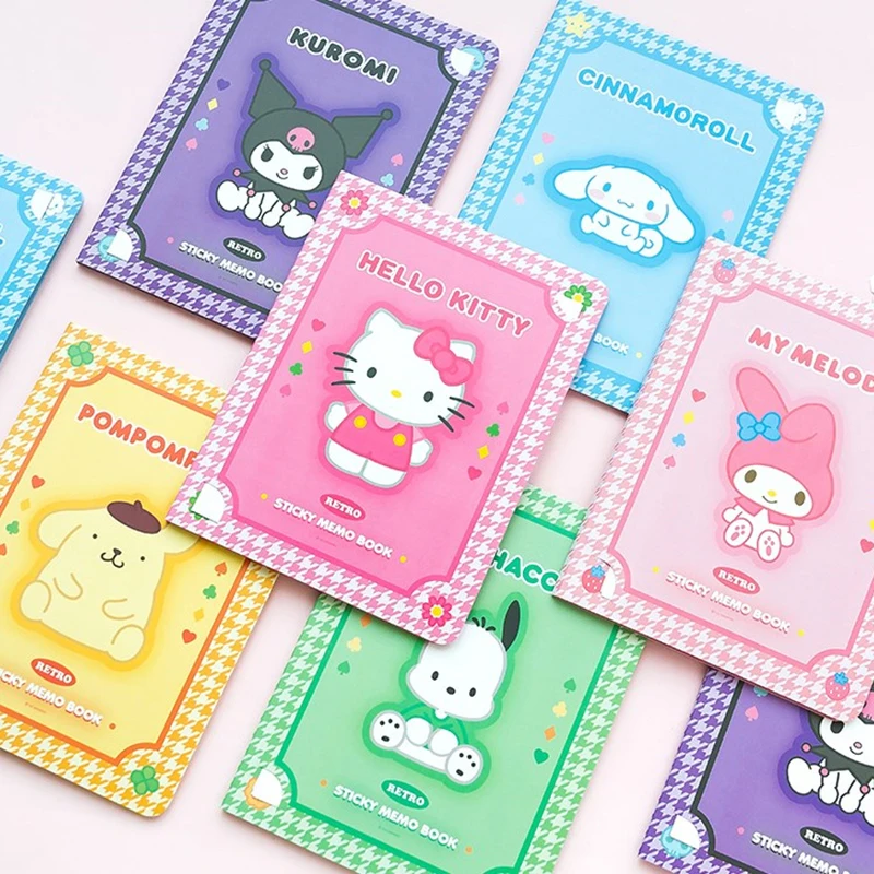 1Set Kawaii Cartoon Sticky Note Cute Pochacco Cinnamoroll Kuromi Melody Purin Kt Cat Sticky Note School Office Supplies Gifts