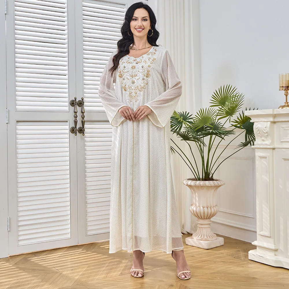 템퍼러먼트 패셔너블 칼라 플라워 장식 펜듈럼 롱 슬리브 드레스 2025 가을 겨울 신상 여성 의류