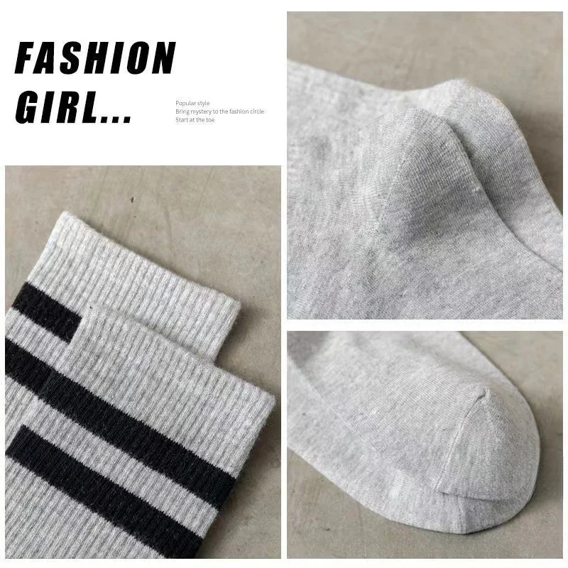 3 or 10 Pairs Women Sports Socks High Tube Cotton Socks Striped White Black Socks Middle Tube High Quality Cute Socks