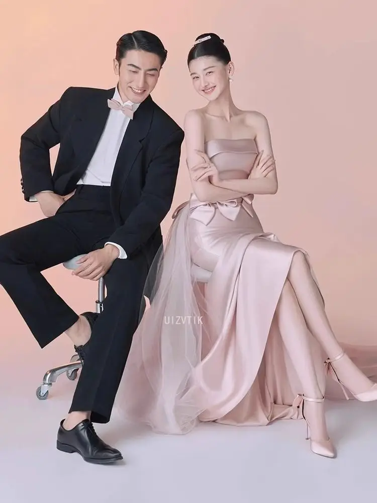 Розовые простые корейские свадебные платья без бретелек для женщин, свадебные платья с пятнами и русалкой для фотосессии, шикарные платья для выпускного вечера, Vestido De Novia